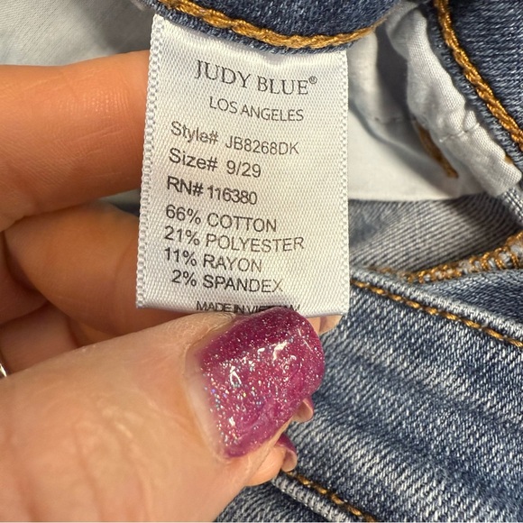 Judy Blue 9/29 Skinny Jeans Blue Distressed red plaid under holes - Picture 2 of 9